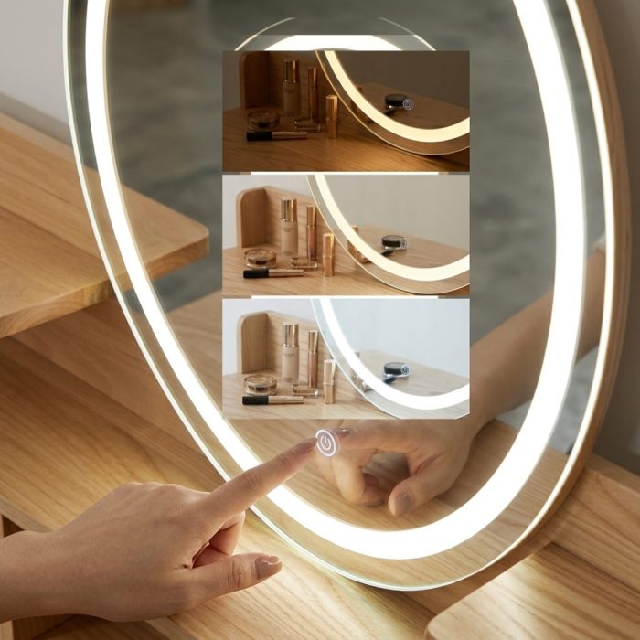 DS520 80cm Solid Ash Wood Dressing Table Set - Image 5