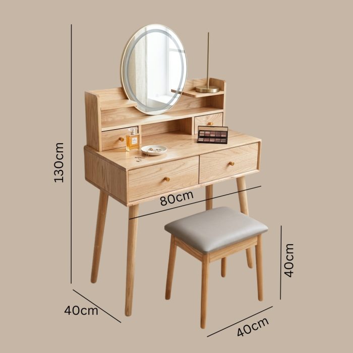 DS520 80cm Solid Ash Wood Dressing Table Set - Image 6