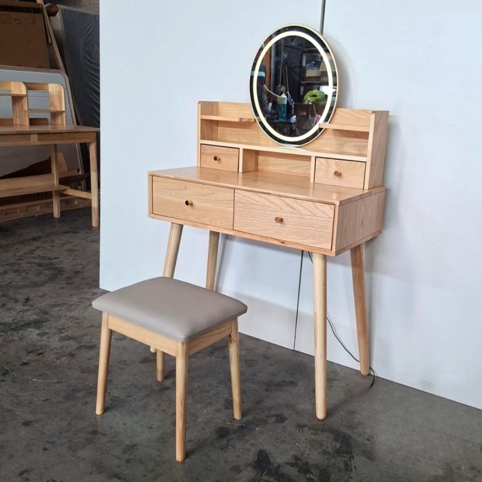 DS520 80cm Solid Ash Wood Dressing Table Set - Image 8