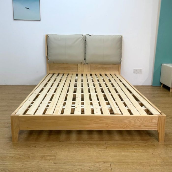 B253 Solid Ash Wood Cushion Headboard Bed-Natural - Image 7