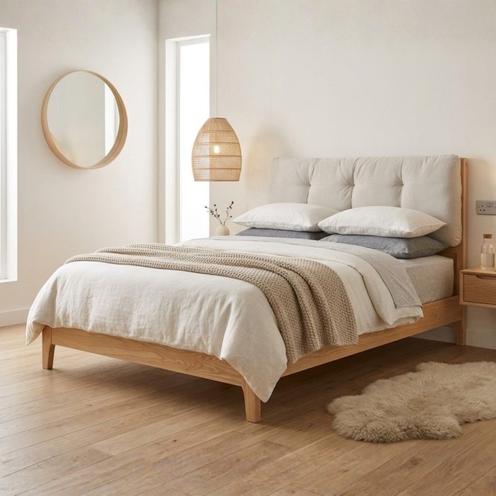 A95 Solid Ash Wood Cushion Headboard Bed-Natural - Image 2