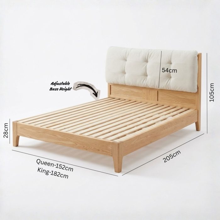A95 Solid Ash Wood Cushion Headboard Bed-Natural - Image 6