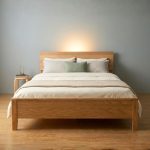A61 Solid Ash Wood Ambient Light Bed Frame-Natural