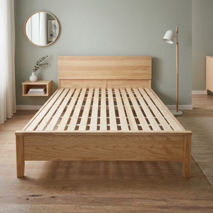 A61 Solid Ash Wood Ambient Light Bed Frame-Natural - Image 2