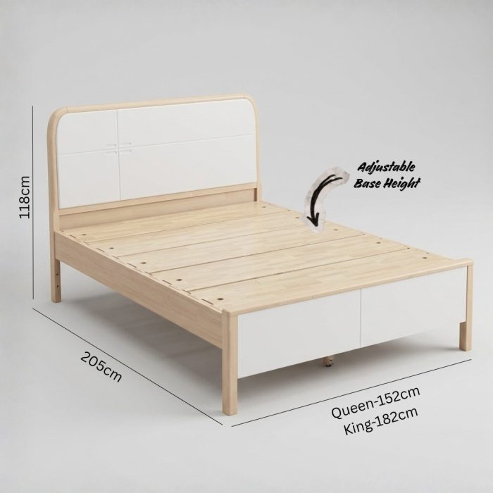 952 Solid Rubberwood Bed Frame-White Wash - Image 4