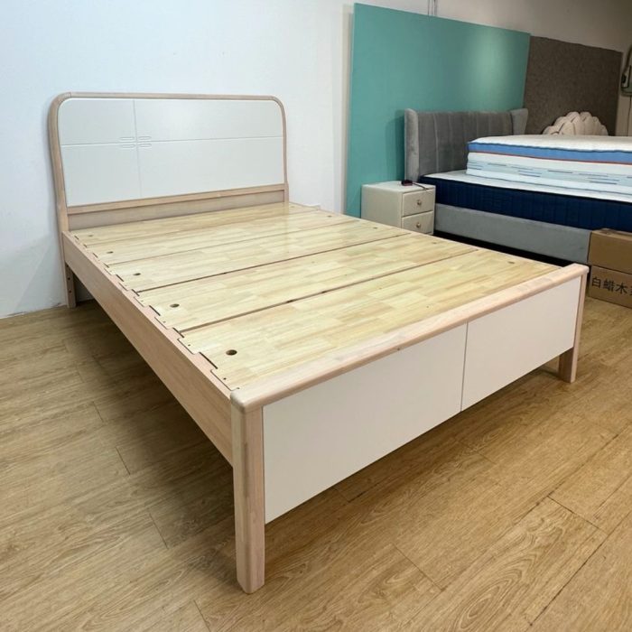 952 Solid Rubberwood Bed Frame-White Wash - Image 5
