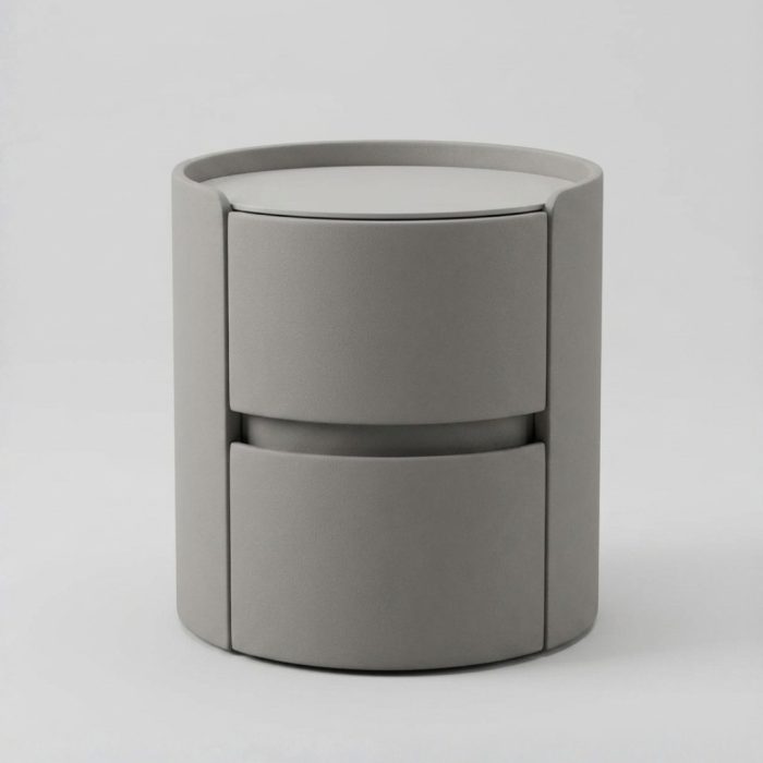 Y01 Round 2 Drawer Bedside Table-Grey - Image 2