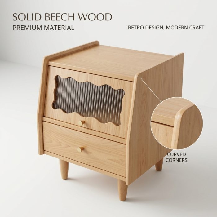 B18 Solid Ash Wood Bedside Table-Natural - Image 3