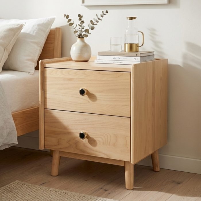 B13 Solid Ash 2 Drawers Bedside Table-Natural - Image 2