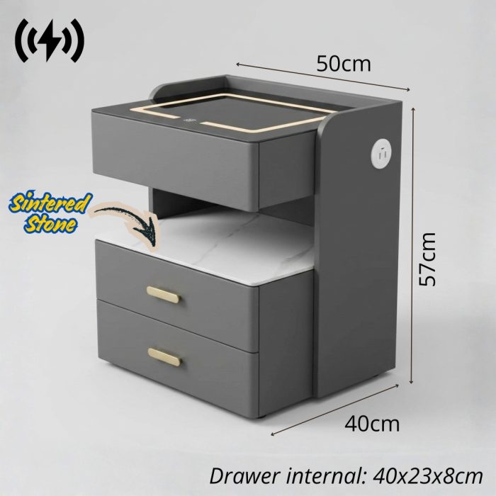 B01 Smart Charging Bedside Table-Grey - Image 5