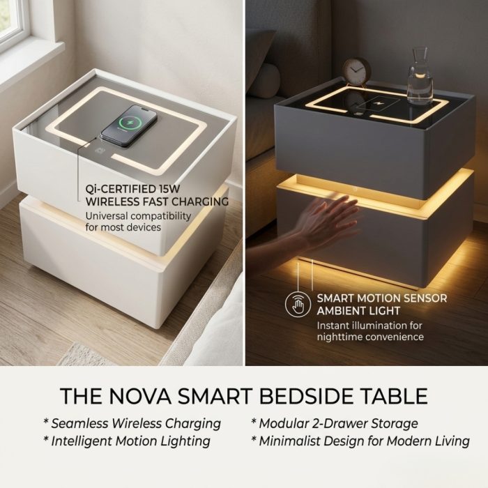X01 Motion Detect Smart Bedside Table-White - Image 8
