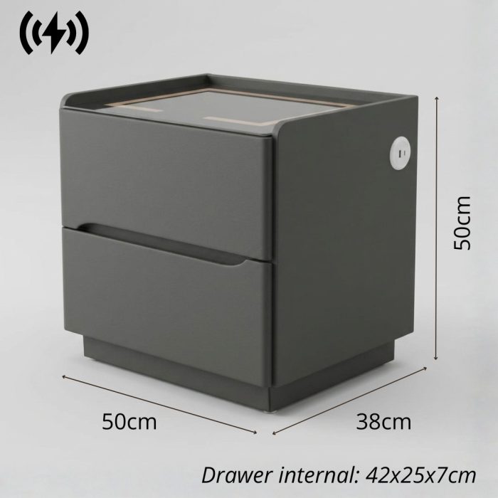 A05 Smart Charging Bedside Table-Grey - Image 4