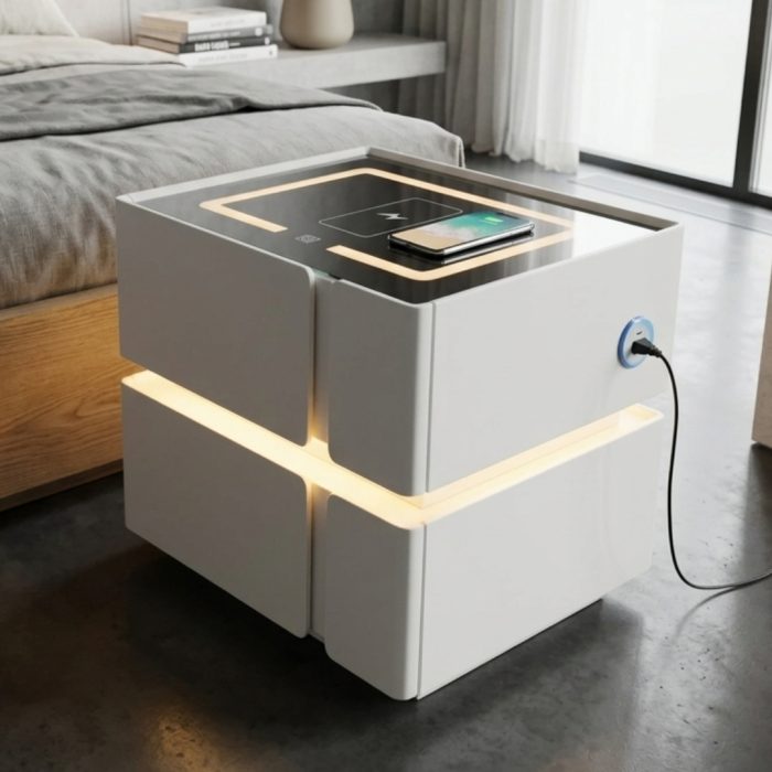 X06 Smart Charging Bedside Table-White - Image 2