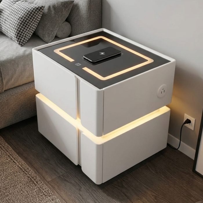 X06 Smart Charging Bedside Table-White - Image 4