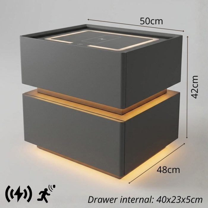 X06 Smart Charging Bedside Table-Grey - Image 4