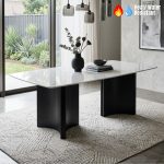 SLC 0515 140-180cm Boat Shaped Crystal Marble Table-White