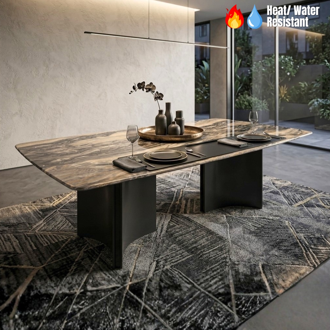 ginee_20260608123526592_3964701047.jpeg SLC 0515 140-180cm Boat Shaped Crystal Marble Table-Brown - Image 1