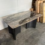 SLC 0515 140-180cm Boat Shaped Crystal Marble Table-Brown - Image 3