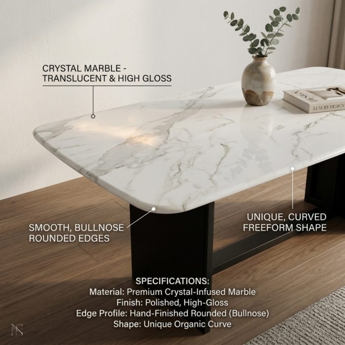SLC 0515 140-180cm Boat Shaped Crystal Marble Table-Brown - Image 7
