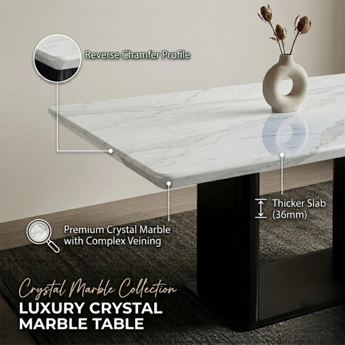 SLC 0695 140-160cm Thicker Top Crystal Marble Table-White - Image 2
