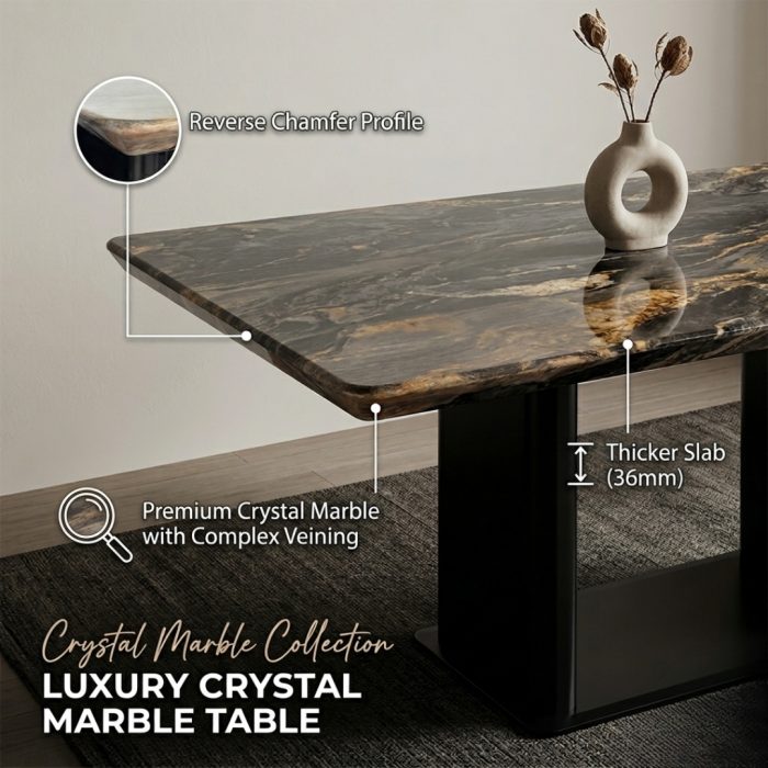 SLC 0695 140-160cm Thicker Top Crystal Marble Table-Brown - Image 2