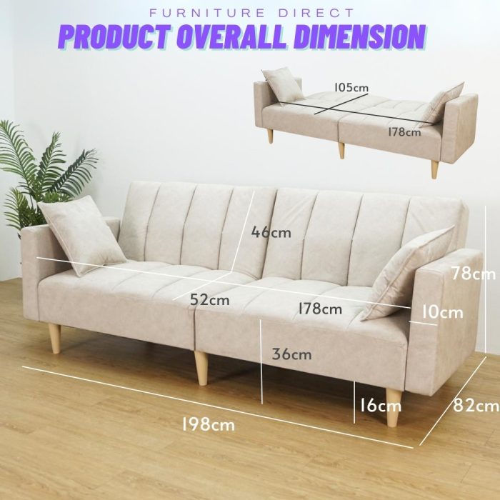 JG 09 3 Seater Sofa Bed-Beige - Image 4