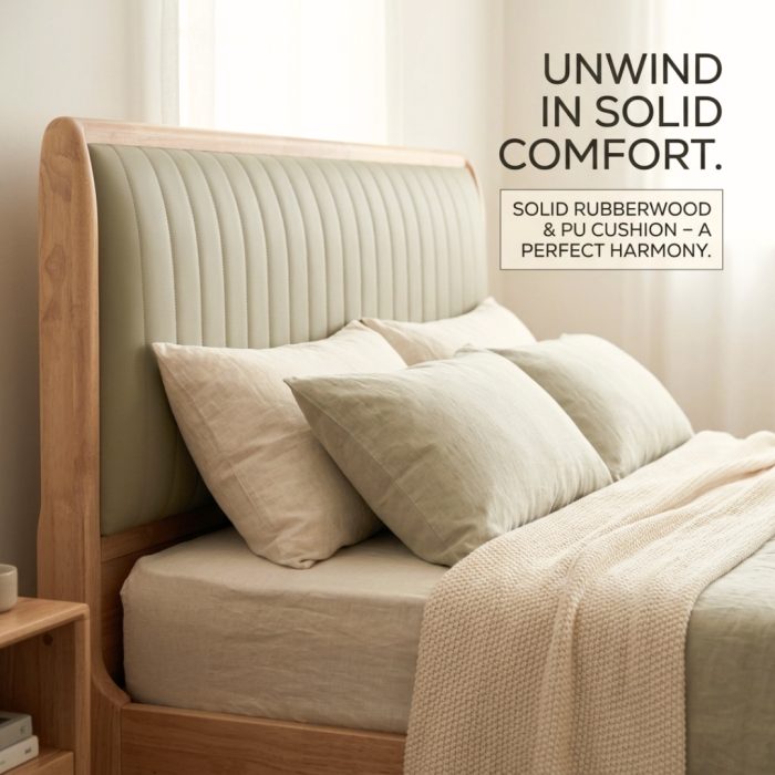 2908 Solid Rubberwood Bed Frame-White Wash - Image 3