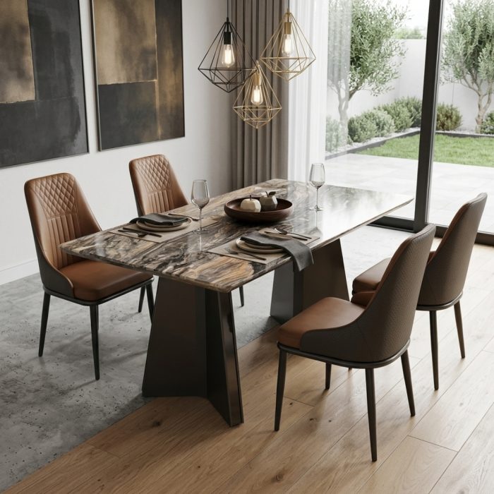 KOFOD Thicker Top 4 Seater Crystal Marble Table-Brown - Image 2