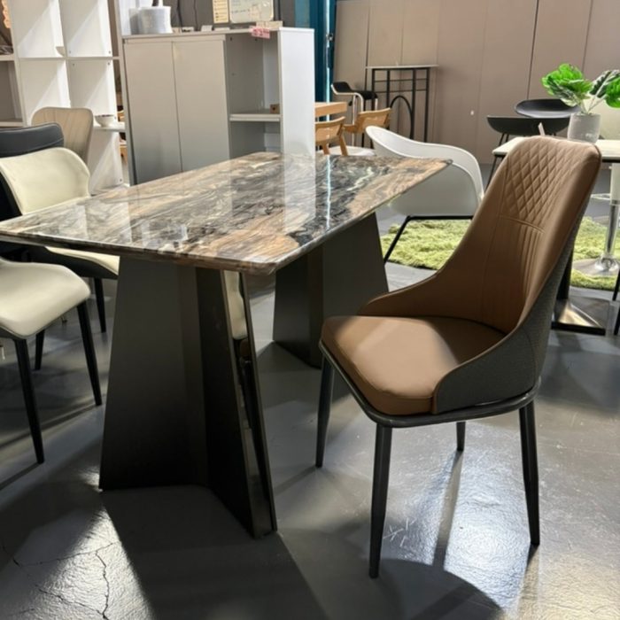 KOFOD Thicker Top 4 Seater Crystal Marble Table-Brown - Image 5