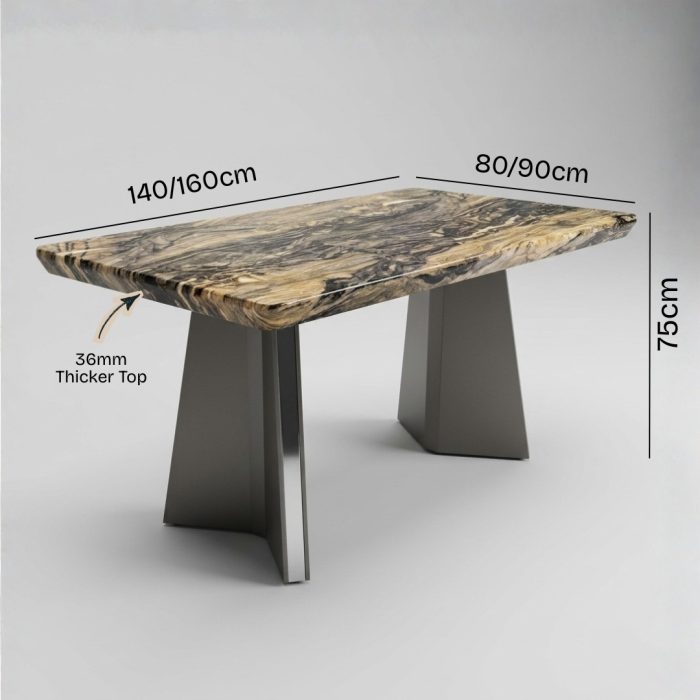 KOFOD Thicker Top 4 Seater Crystal Marble Table-Brown - Image 7