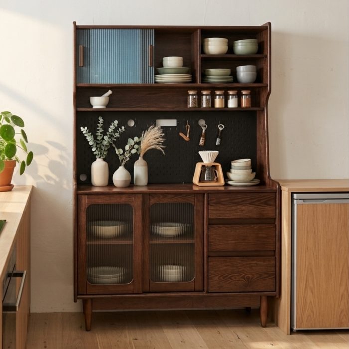 KC 908 Full Solid 120cm High Kitchen Cabinet-Walnut - Image 3