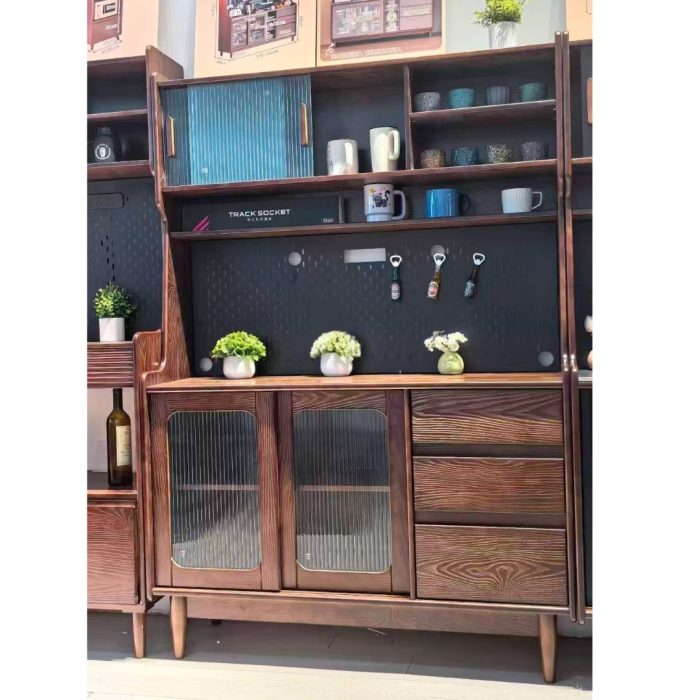 KC 908 Full Solid 120cm High Kitchen Cabinet-Walnut - Image 4