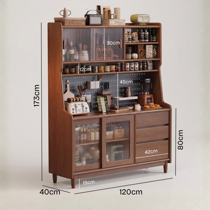 KC 908 Full Solid 120cm High Kitchen Cabinet-Walnut - Image 5