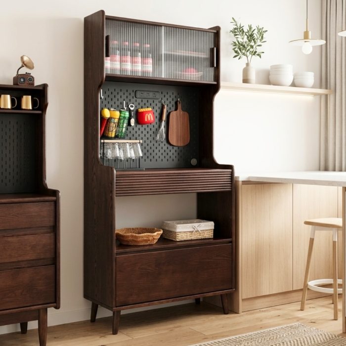 KC 905 Full Solid 80cm High Kitchen Cabinet-Walnut - Image 2