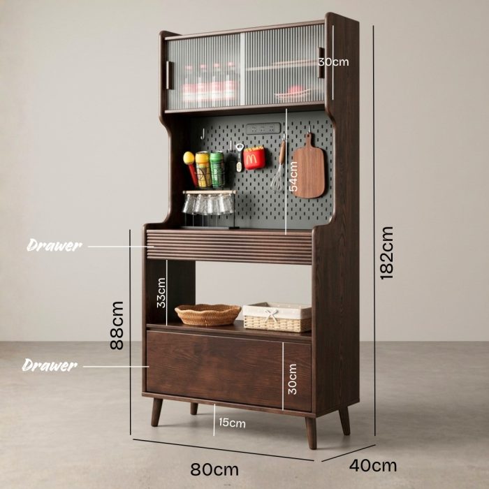 KC 905 Full Solid 80cm High Kitchen Cabinet-Walnut - Image 5